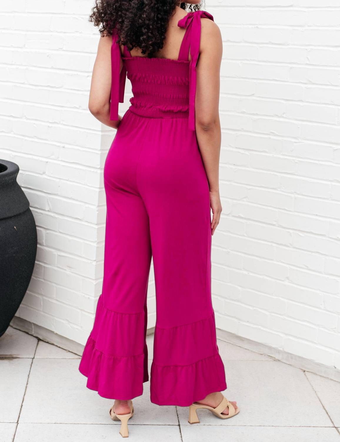 Style 1-1256257343-149 White Birch Size L Sequined Pink Formal Jumpsuit on Queenly