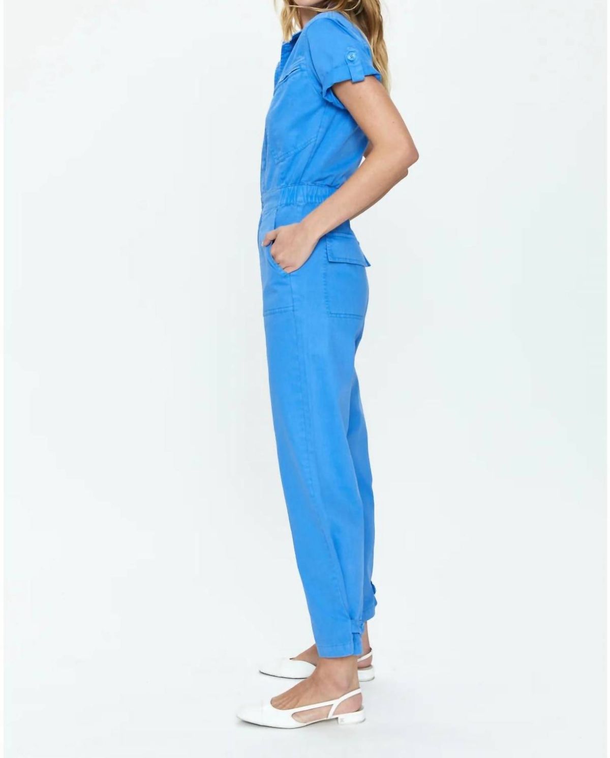 Style 1-2351649419-892 PISTOLA Size M High Neck Sequined Blue Formal Jumpsuit on Queenly