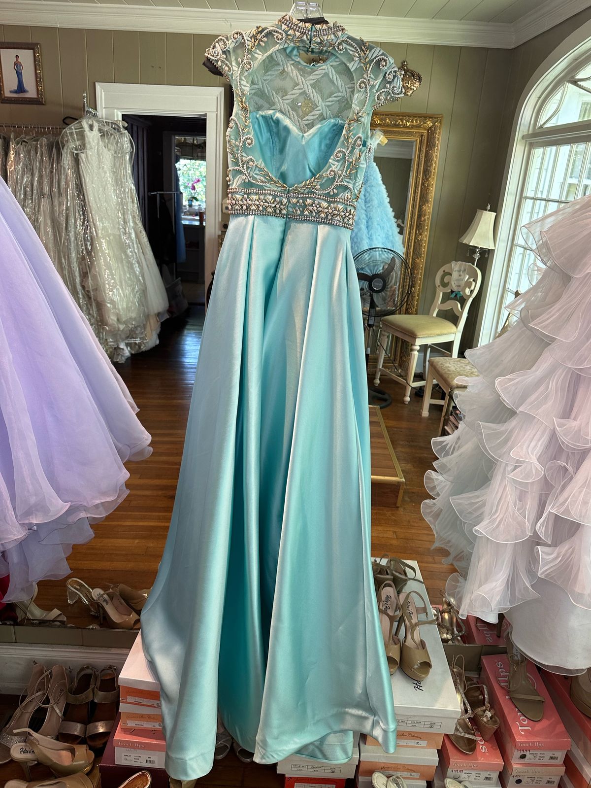 Mac Duggal Size 2 High Neck Blue Ball Gown on Queenly