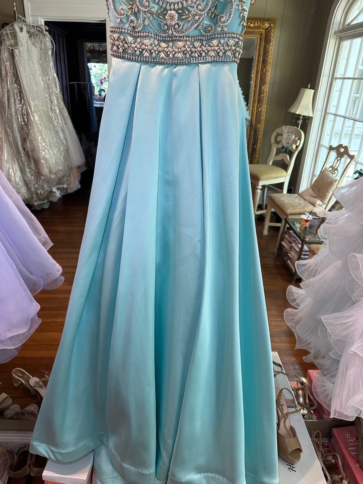 Mac Duggal Size 2 High Neck Blue Ball Gown on Queenly