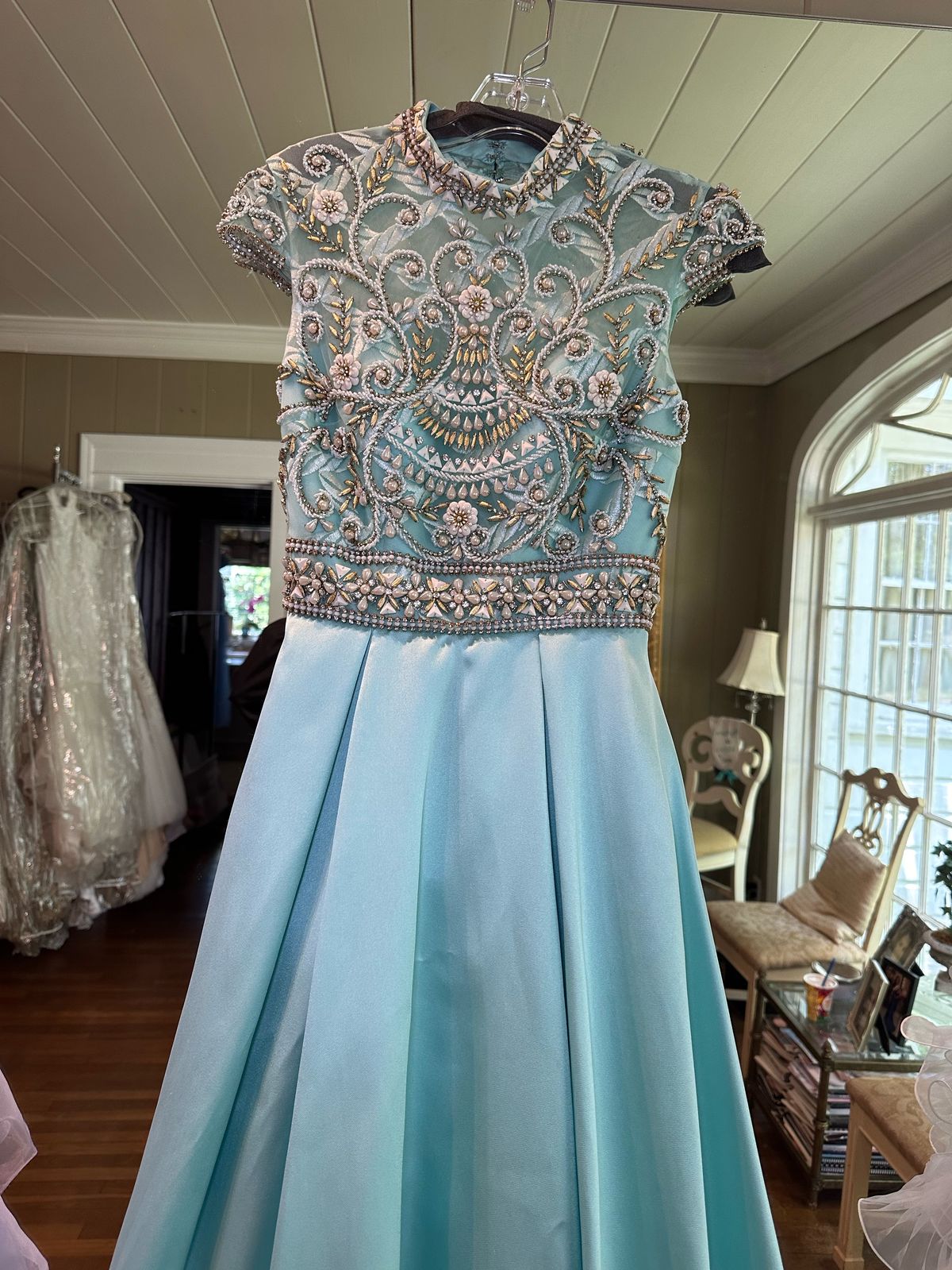 Mac Duggal Size 2 High Neck Blue Ball Gown on Queenly