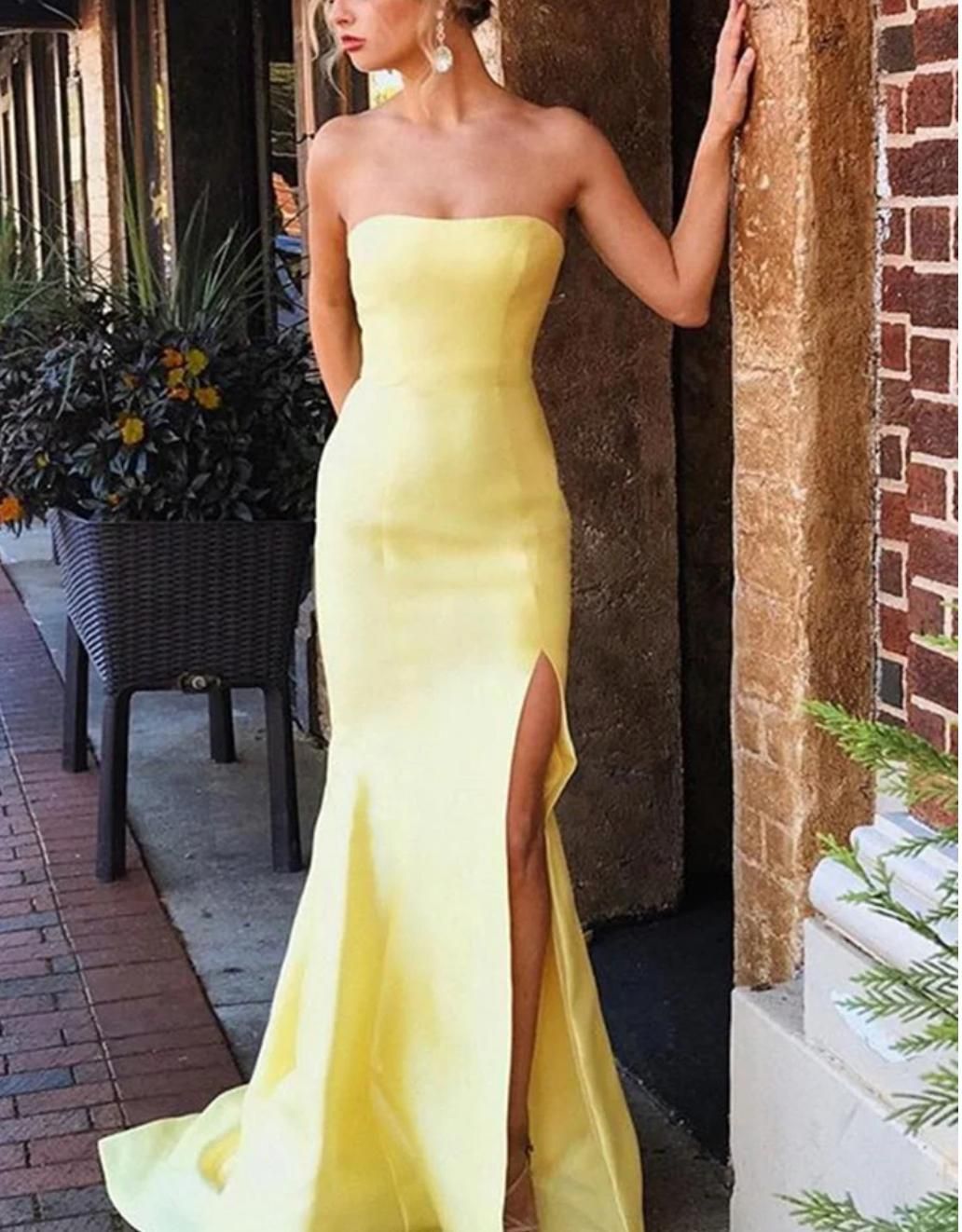 Size 2 Prom Strapless Yellow Mermaid Dress on Queenly