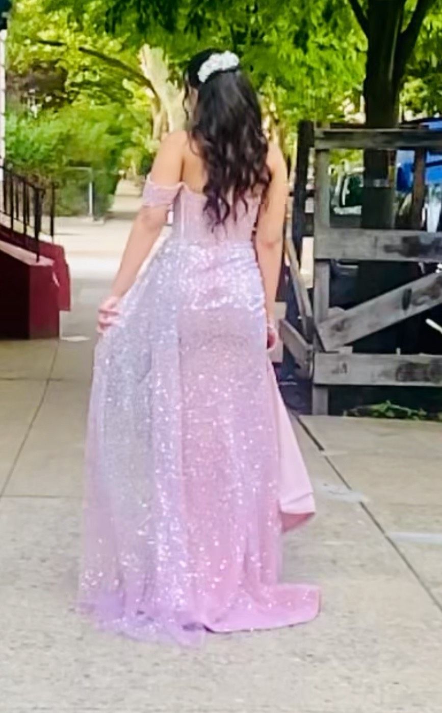 Style Ps24071E Portia and Scarlett Size 2 Prom Off The Shoulder Pink Mermaid Dress on Queenly