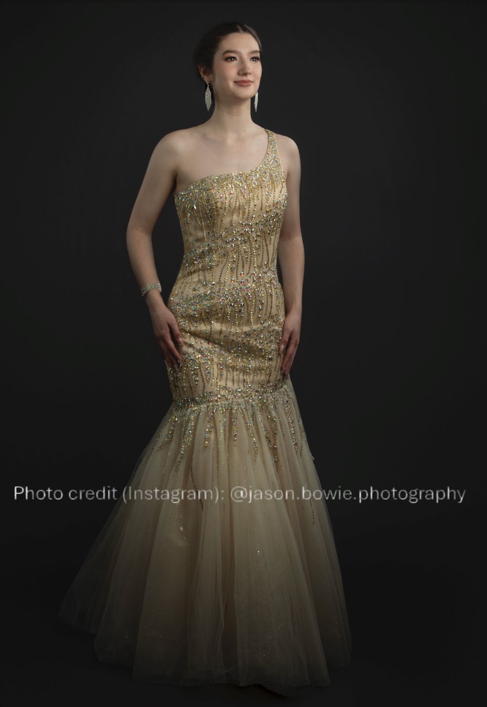 Style 14744 Panoply Size 4 Pageant One Shoulder Sequined Gold Mermaid Dress on Queenly