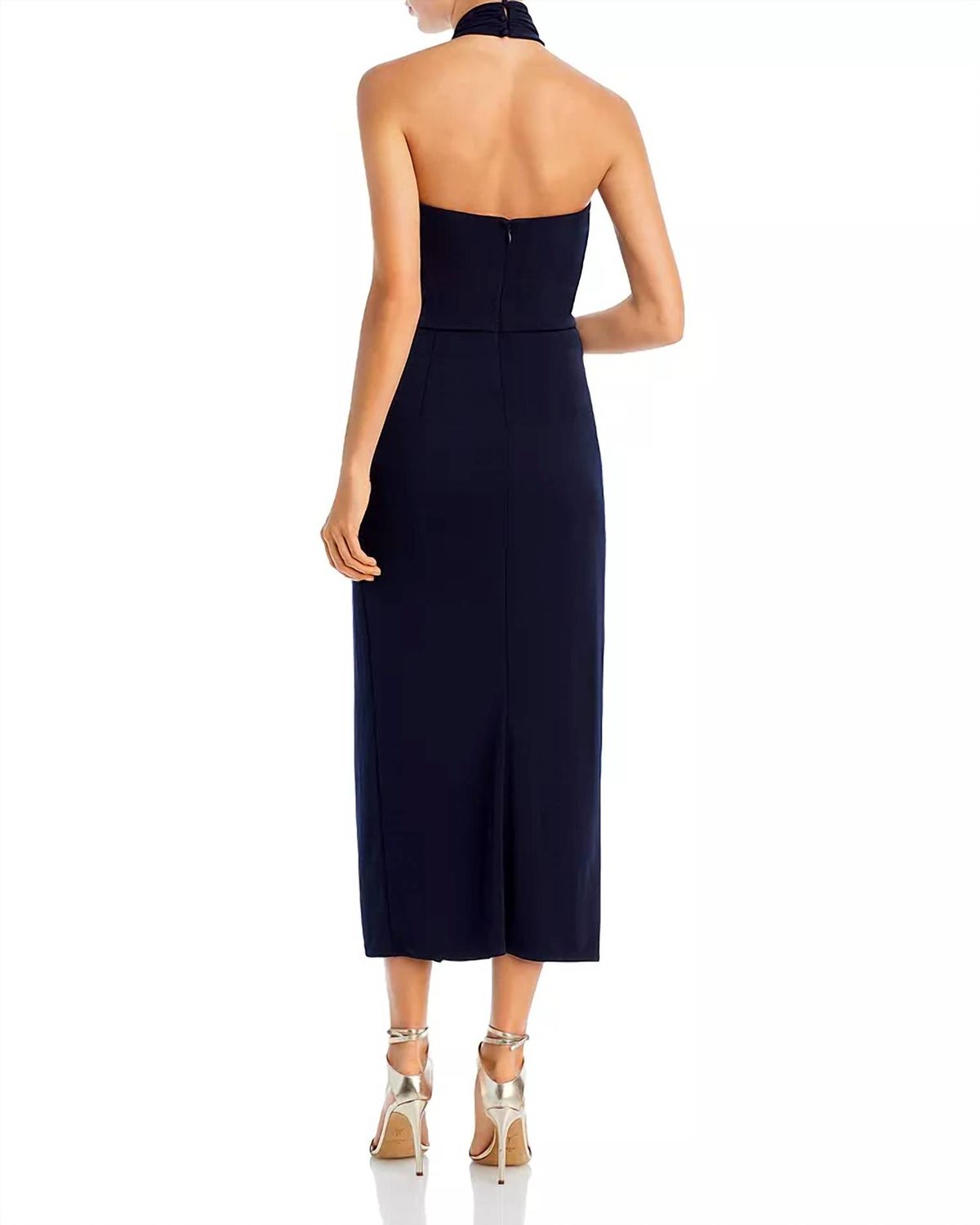 Style 1-70895186-649 cinq a sept Size 2 Halter Navy Blue Cocktail Dress on Queenly