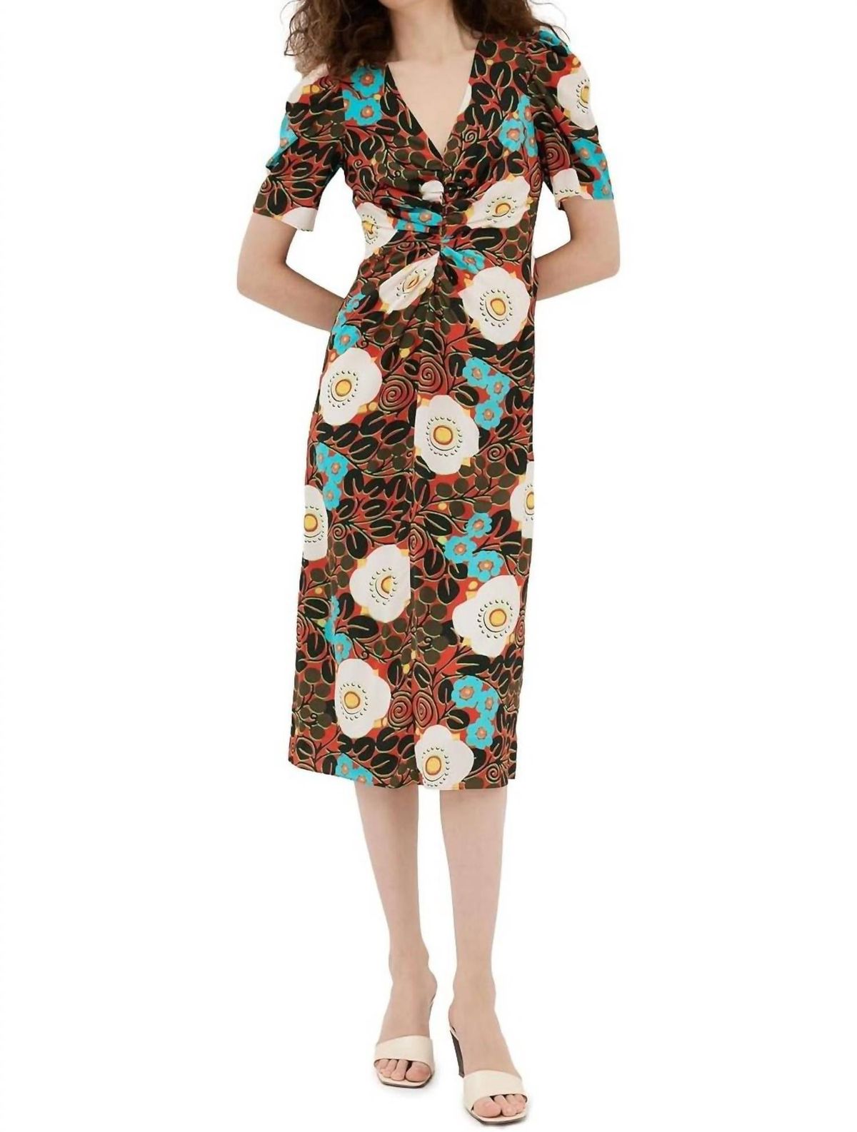 Style 1-1844142231-1498 RHODE Size 4 Floral Brown Cocktail Dress on Queenly