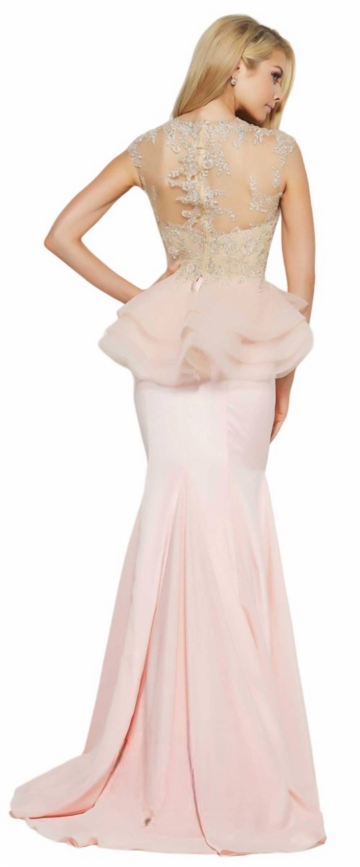 Style 1-655793338-425 MAC DUGGAL Size 8 Prom Cap Sleeve Sheer Pink Mermaid Dress on Queenly