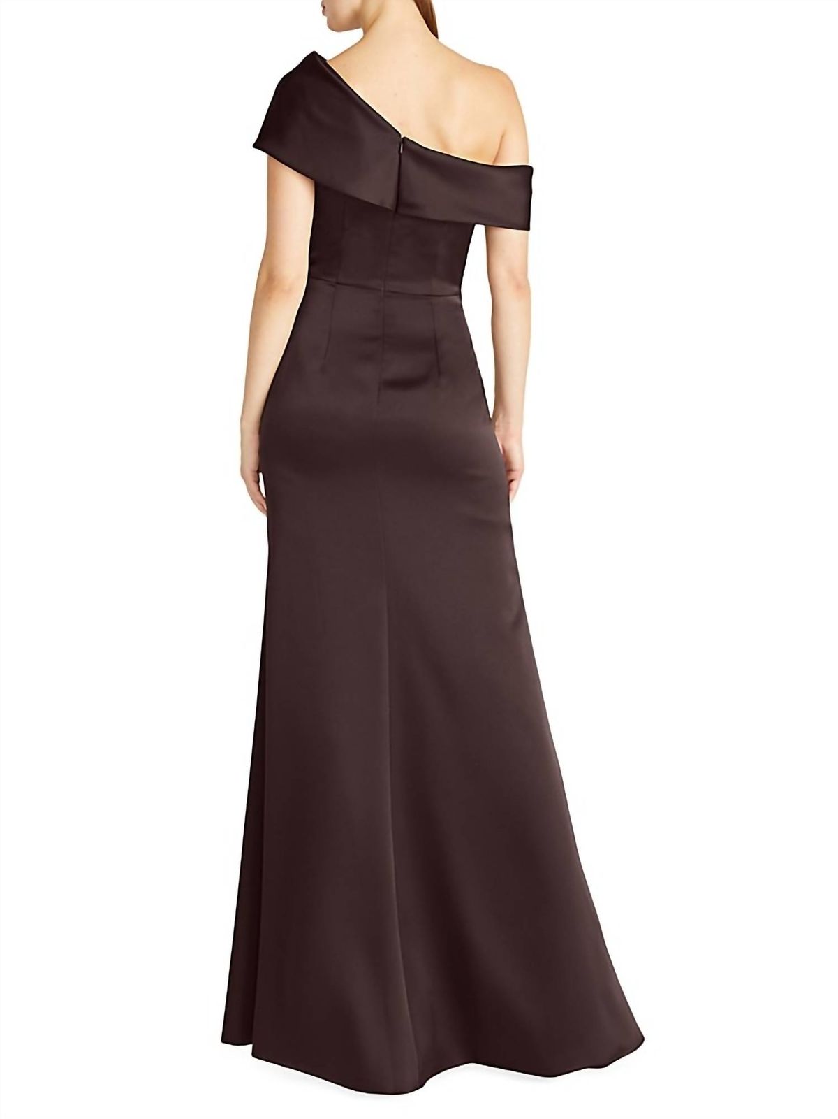 Style 1-2259216063-98 THEIA Size 10 One Shoulder Brown Side Slit Dress on Queenly