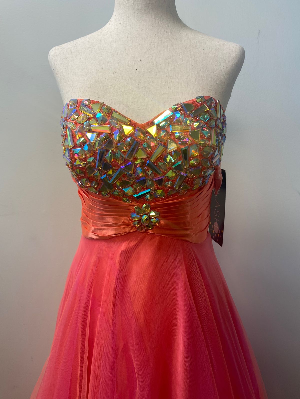 Style J271 Splash by Landa Size 4 Prom Strapless Sequined Orange Ball Gown on Queenly