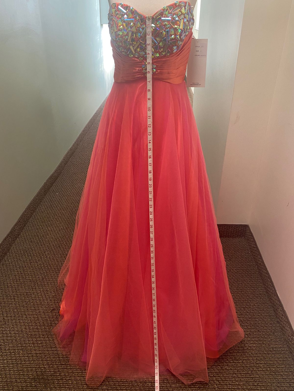 Style J271 Splash by Landa Size 4 Prom Strapless Sequined Orange Ball Gown on Queenly