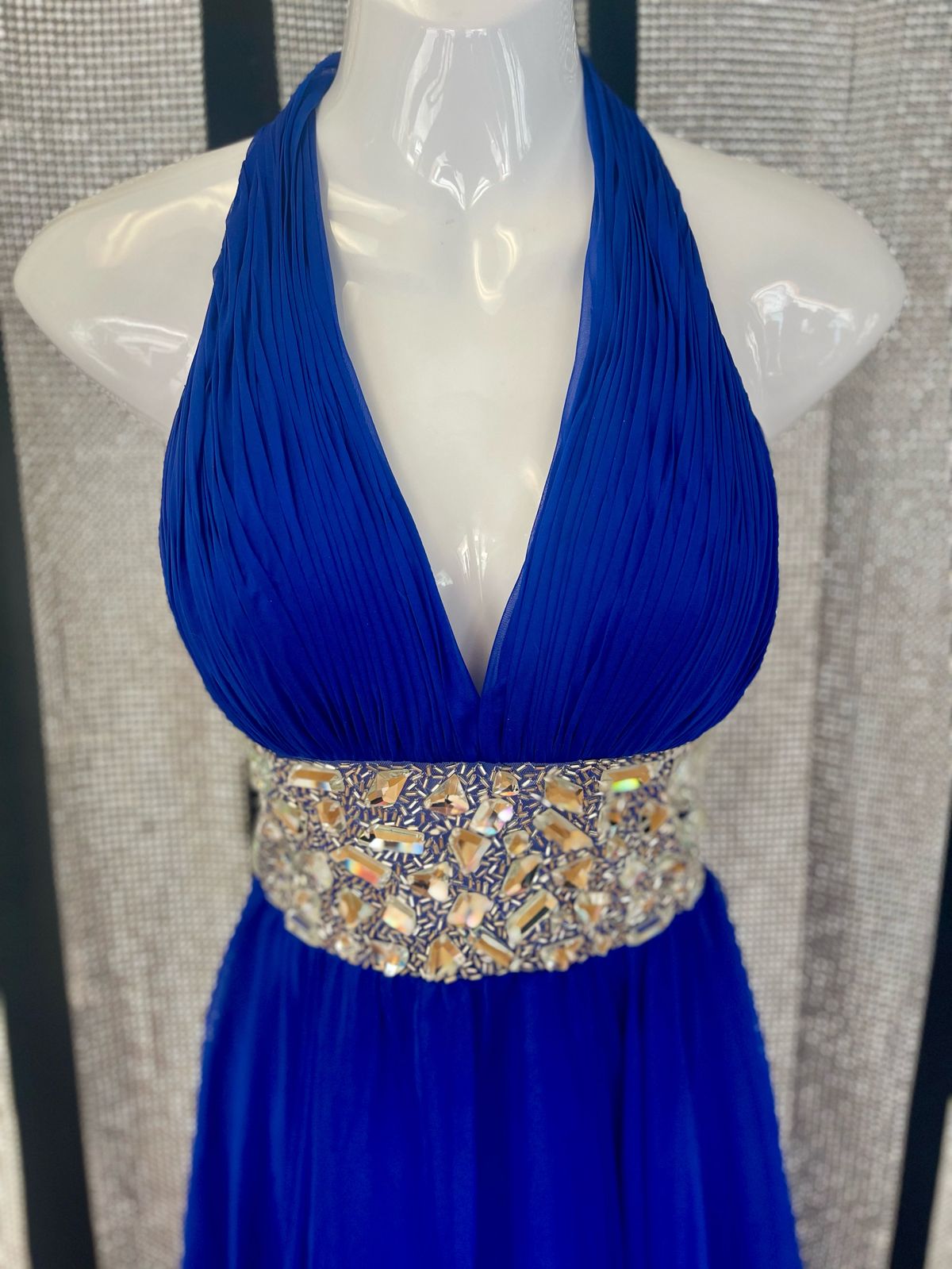 Jovani Size 0 Prom Halter Blue A-line Dress on Queenly