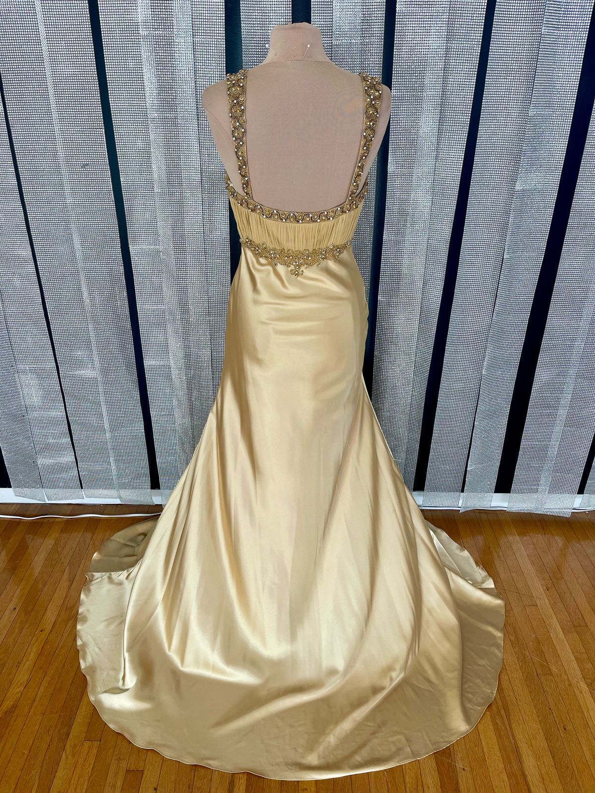 La Femme Size 10 Prom Plunge Gold Floor Length Maxi on Queenly