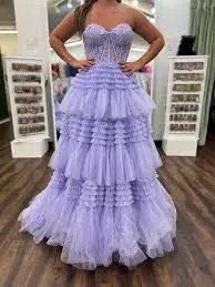 Style 55682 Sherri Hill Size 4 Prom Strapless Purple Ball Gown on Queenly