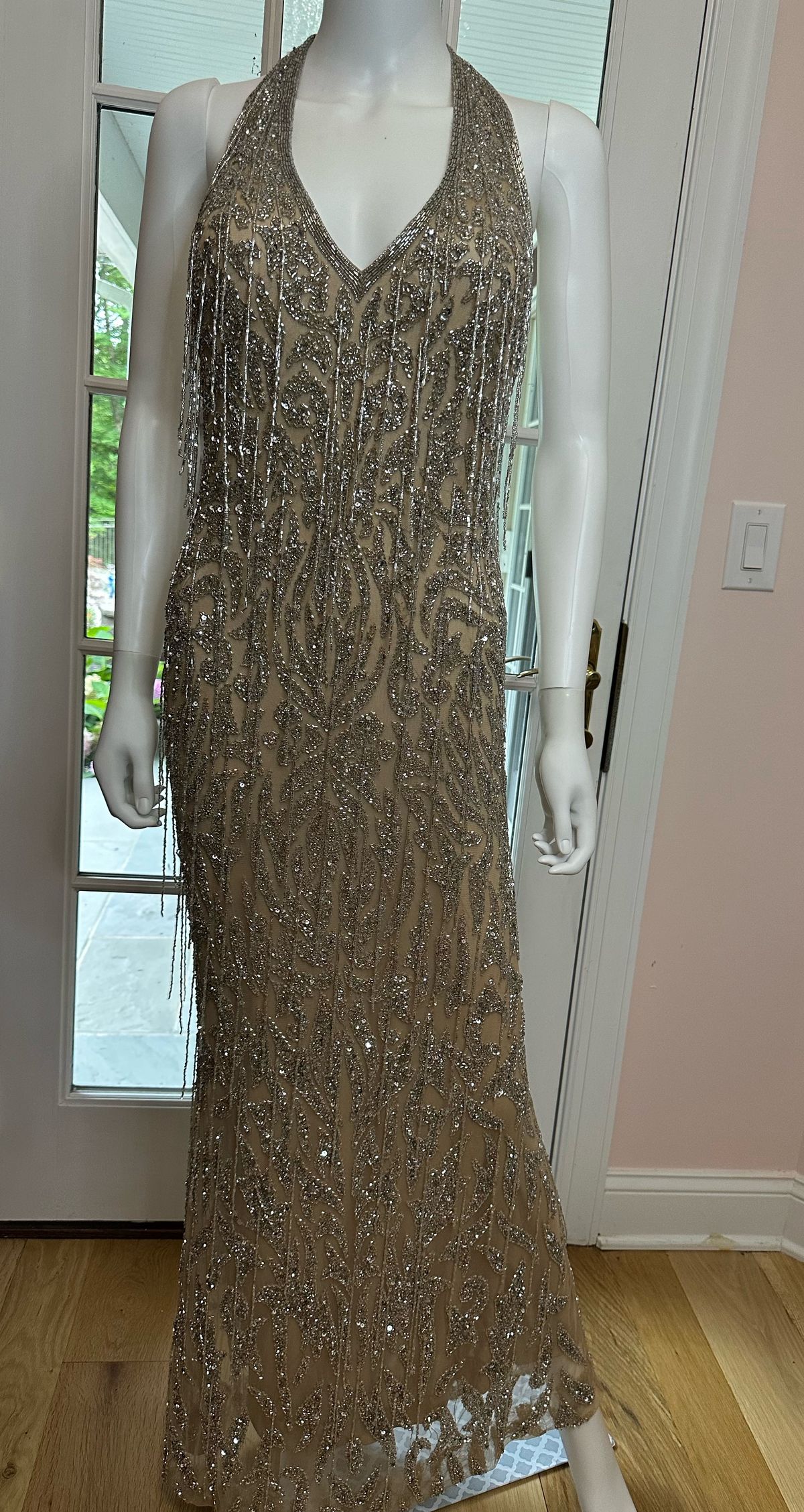 Size 6 Pageant Halter Gold Floor Length Maxi on Queenly