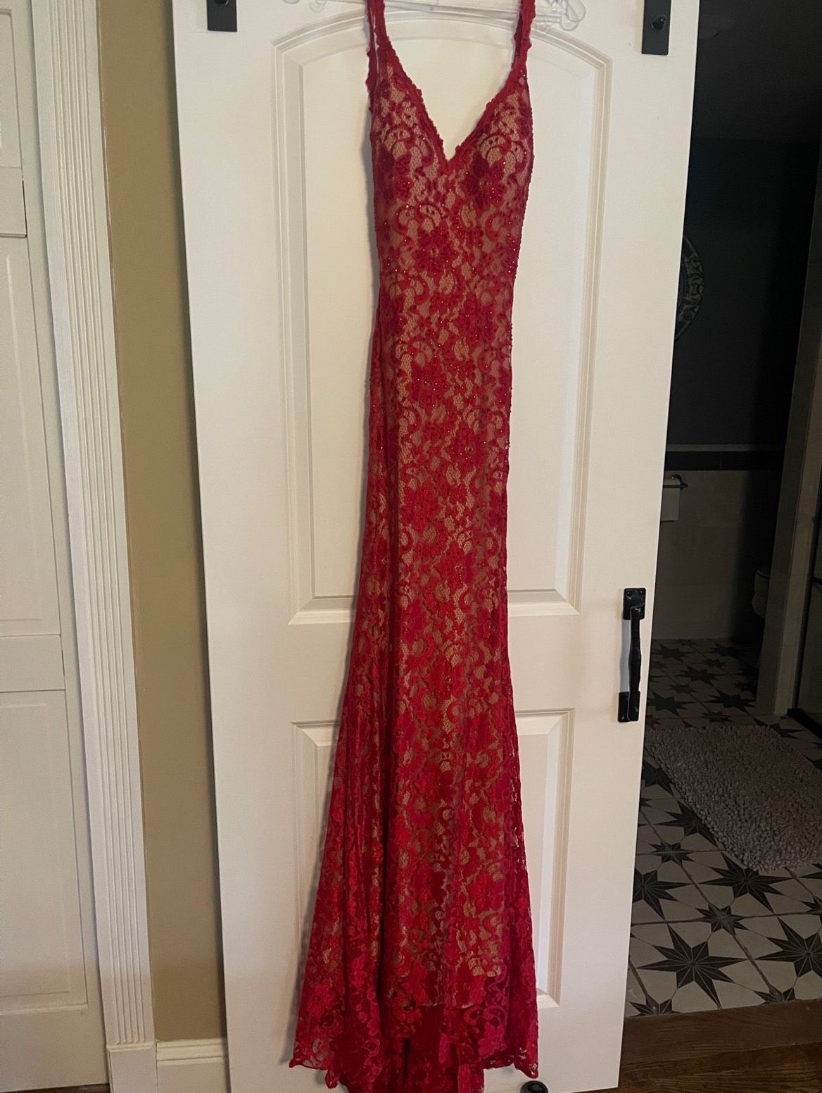 Style 00782 Jovani Size 2 Prom Plunge Red Mermaid Dress on Queenly