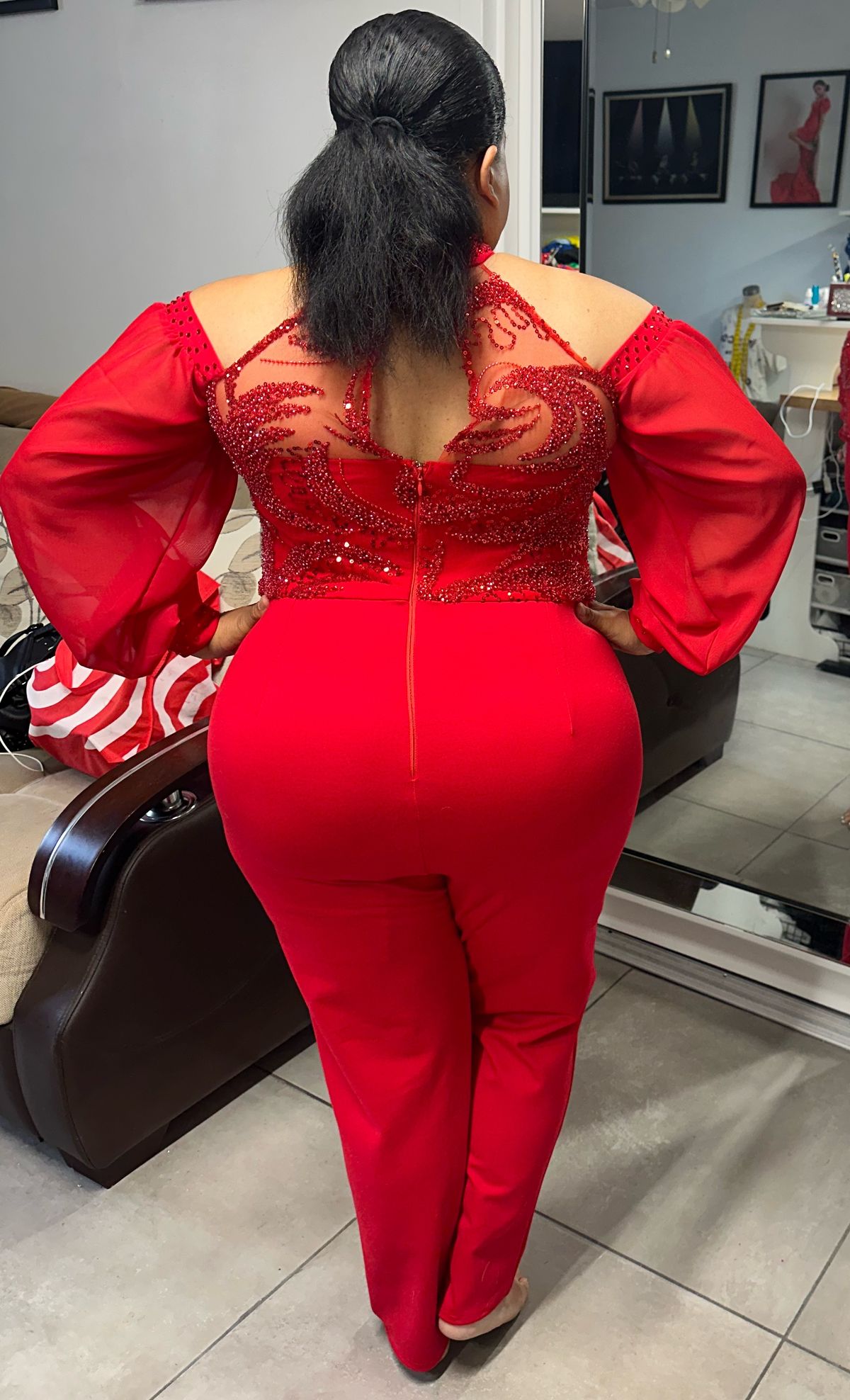 Plus Size 18 Off The Shoulder Red Formal Jumpsuit on Queenly