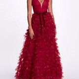 Style N62G3226 Marchesa Notte Size 0 Plunge Velvet Red Ball Gown on Queenly