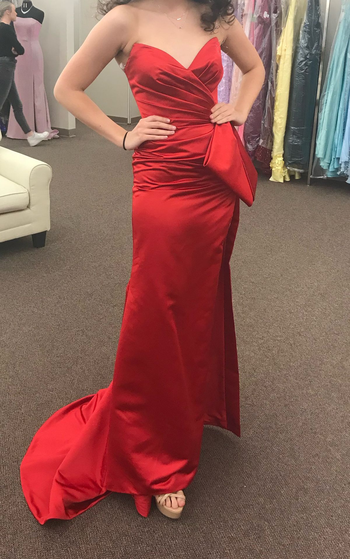 Sherri Hill Size 2 Prom Strapless Red Side Slit Dress on Queenly