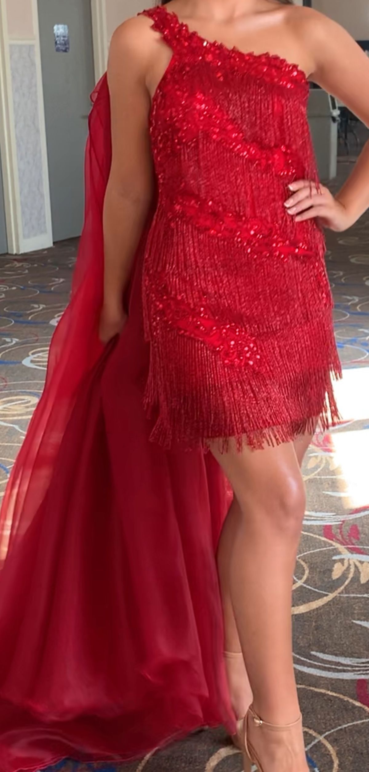 Style 4484 Ashley Lauren Size 4 Pageant One Shoulder Red Cocktail Dress on Queenly