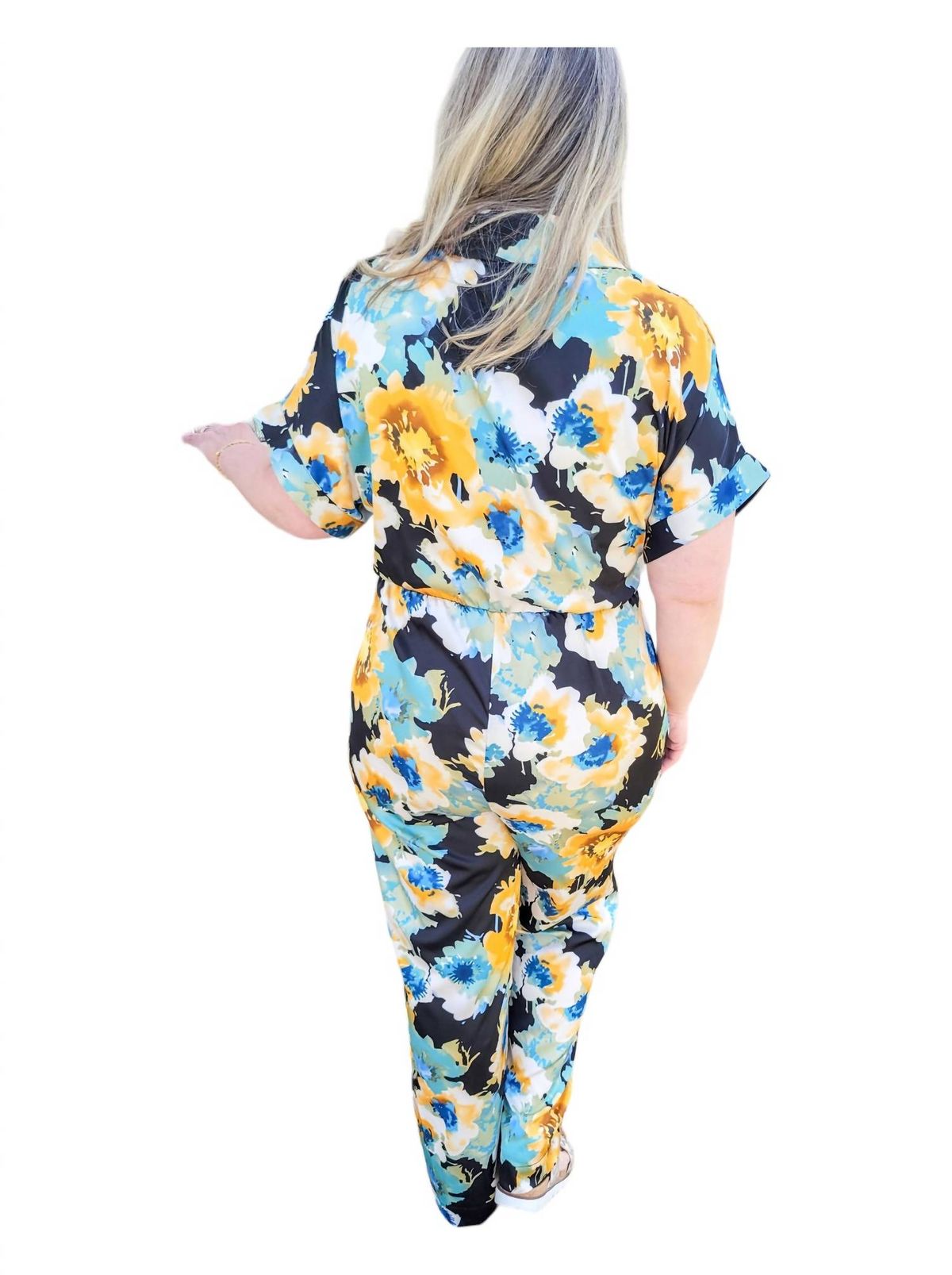 Style 1-1908437574-892 ee:some Size M High Neck Floral Blue Formal Jumpsuit on Queenly