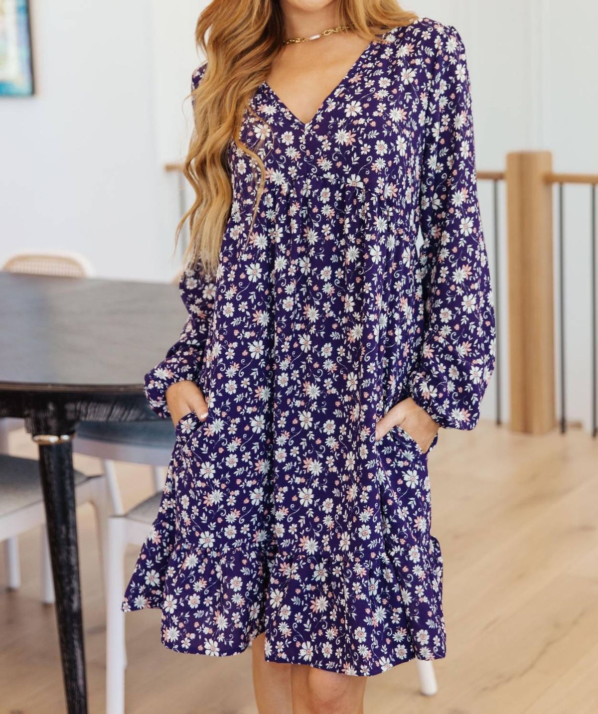 Style 1-3420976865-920 HEIMISH USA Size 2X Floral Navy Blue Cocktail Dress on Queenly