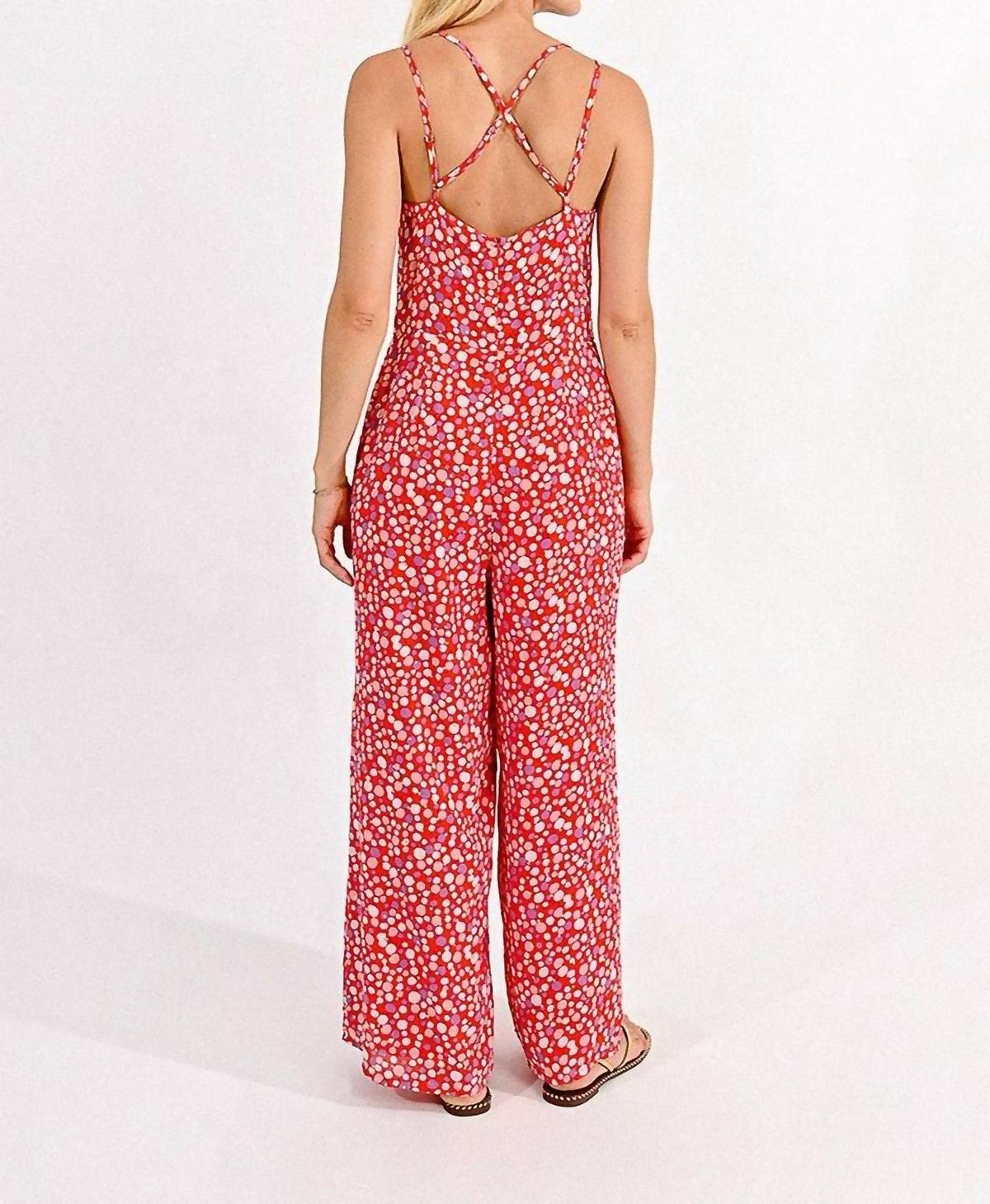 Style 1-1153283117-892 MOLLY BRACKEN Size M Sequined Red Formal Jumpsuit on Queenly