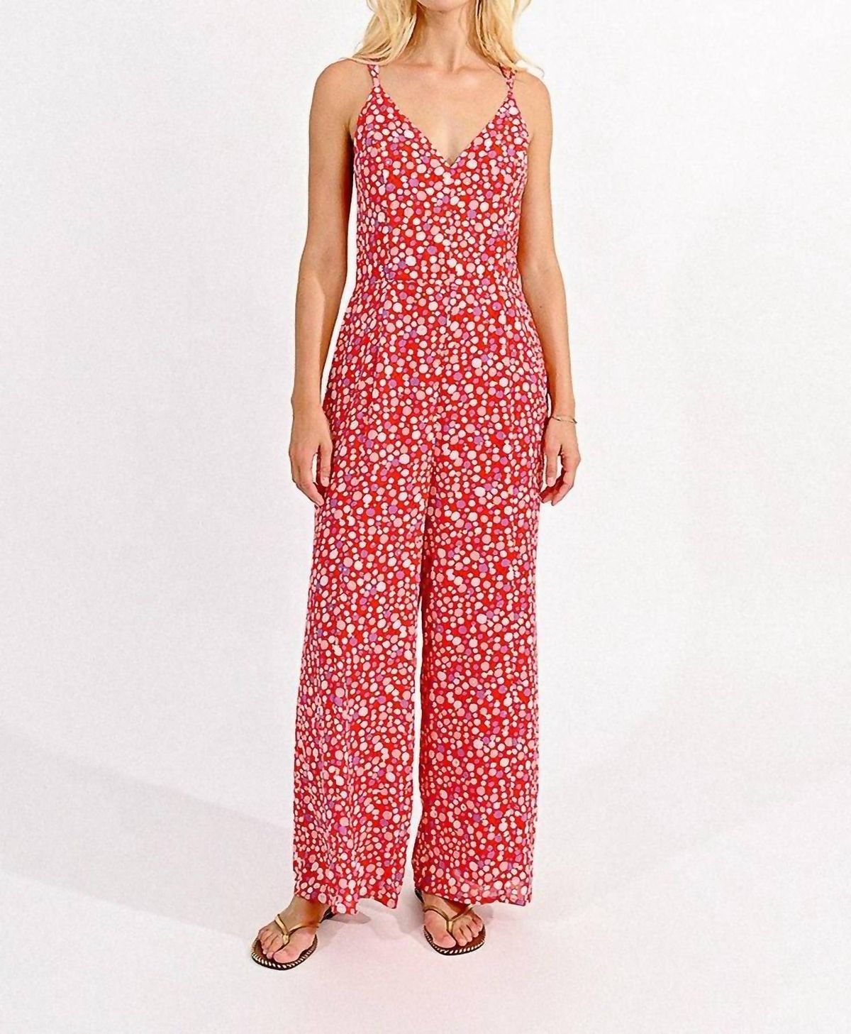 Style 1-1153283117-892 MOLLY BRACKEN Size M Sequined Red Formal Jumpsuit on Queenly