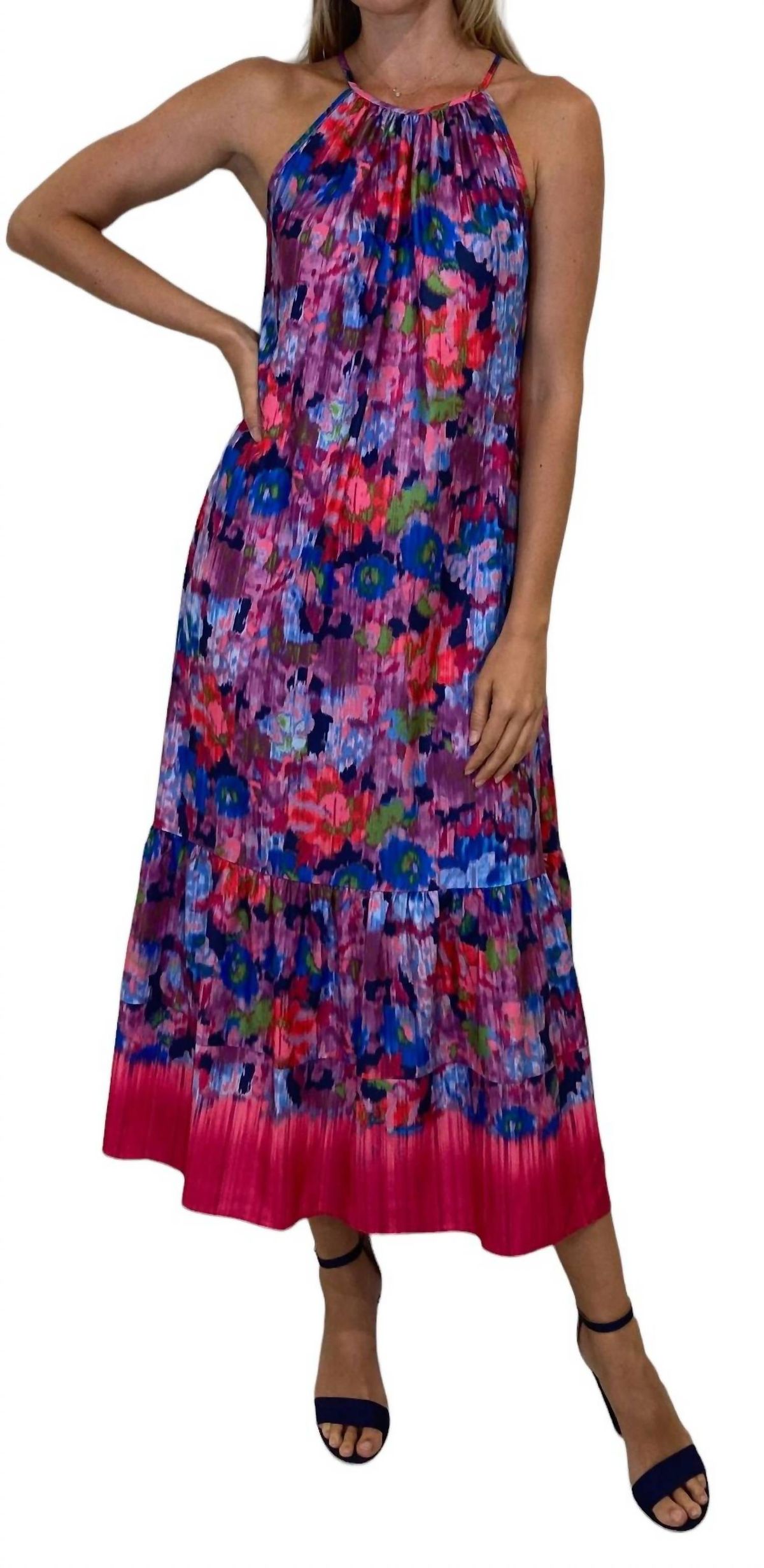 Style 1-1858481965-472 LONDON TIMES Plus Size 16 Halter Floral Purple Floor Length Maxi on Queenly