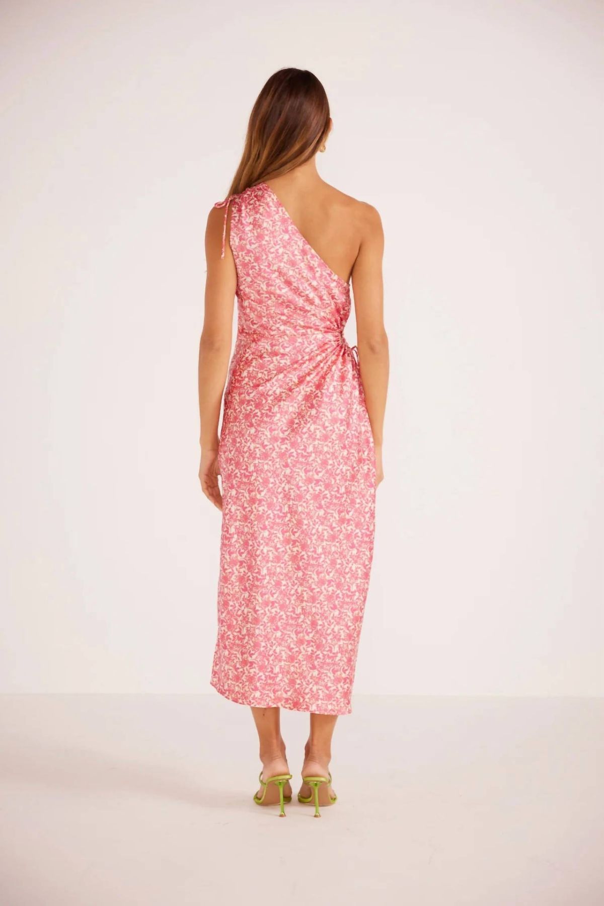 Style 1-2154580866-149 MINKPINK Size L One Shoulder Floral Pink Cocktail Dress on Queenly