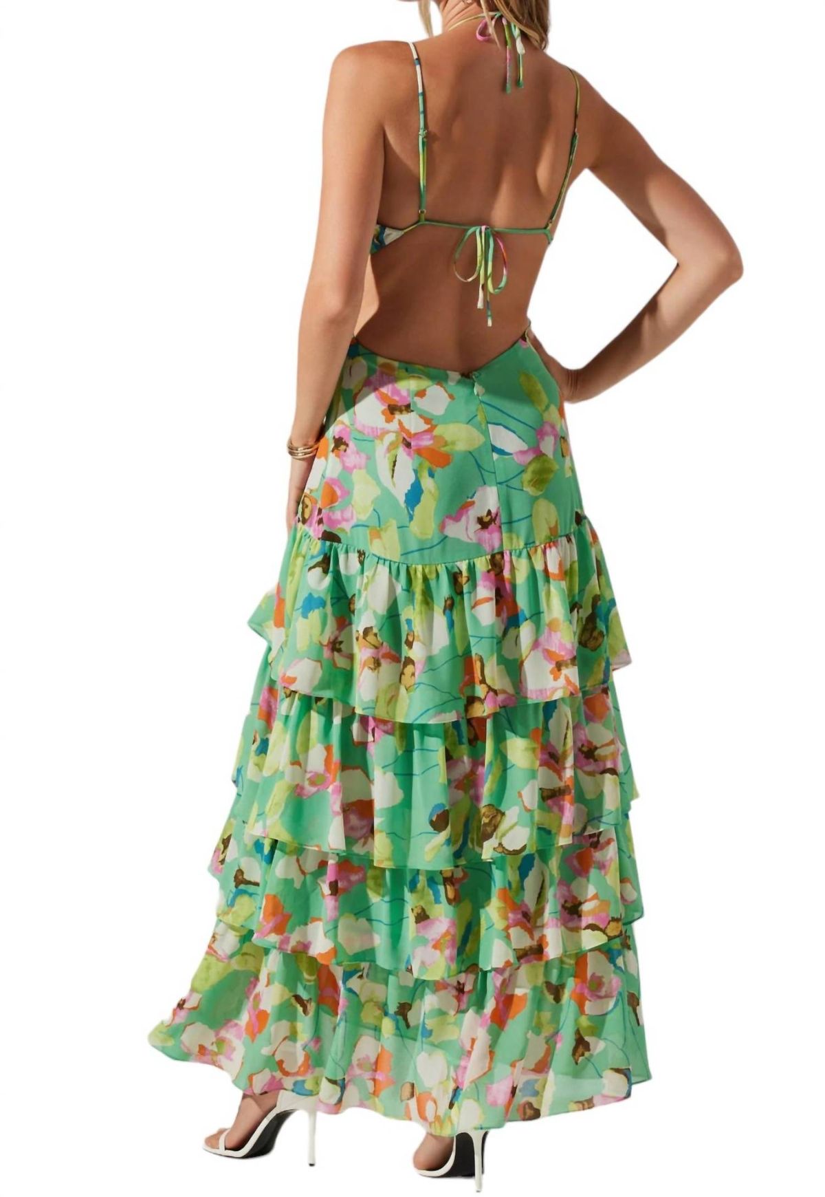 Style 1-2362894454-149 ASTR Size L Halter Floral Green Floor Length Maxi on Queenly