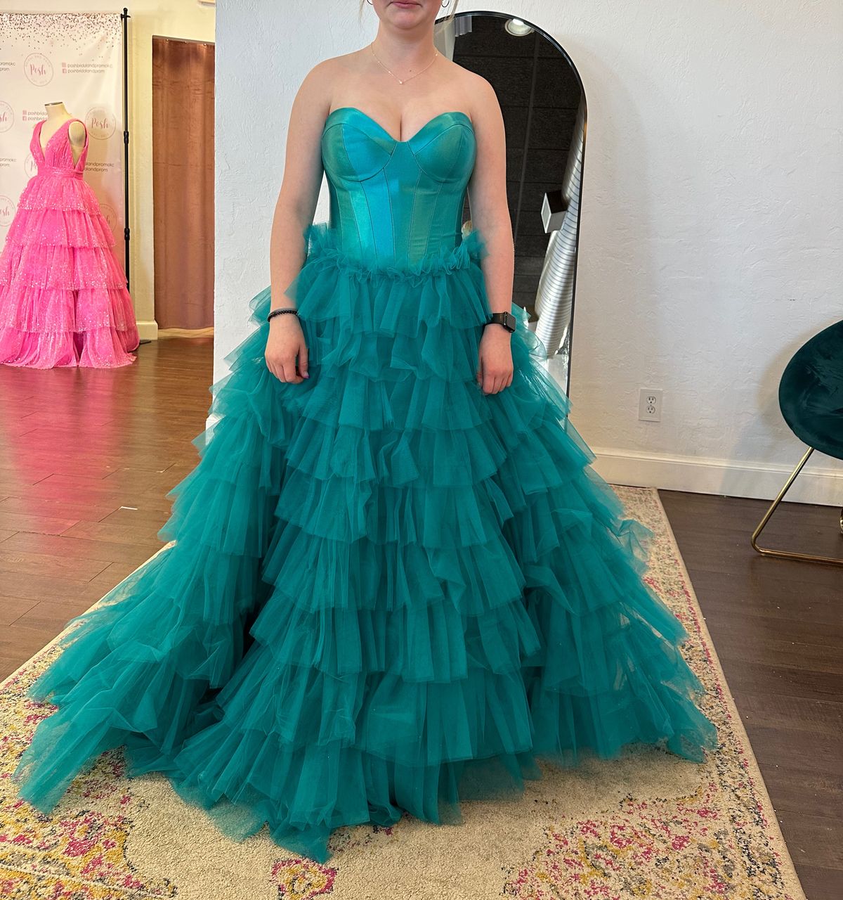 Sherri Hill Size 6 Prom Strapless Blue Ball Gown on Queenly