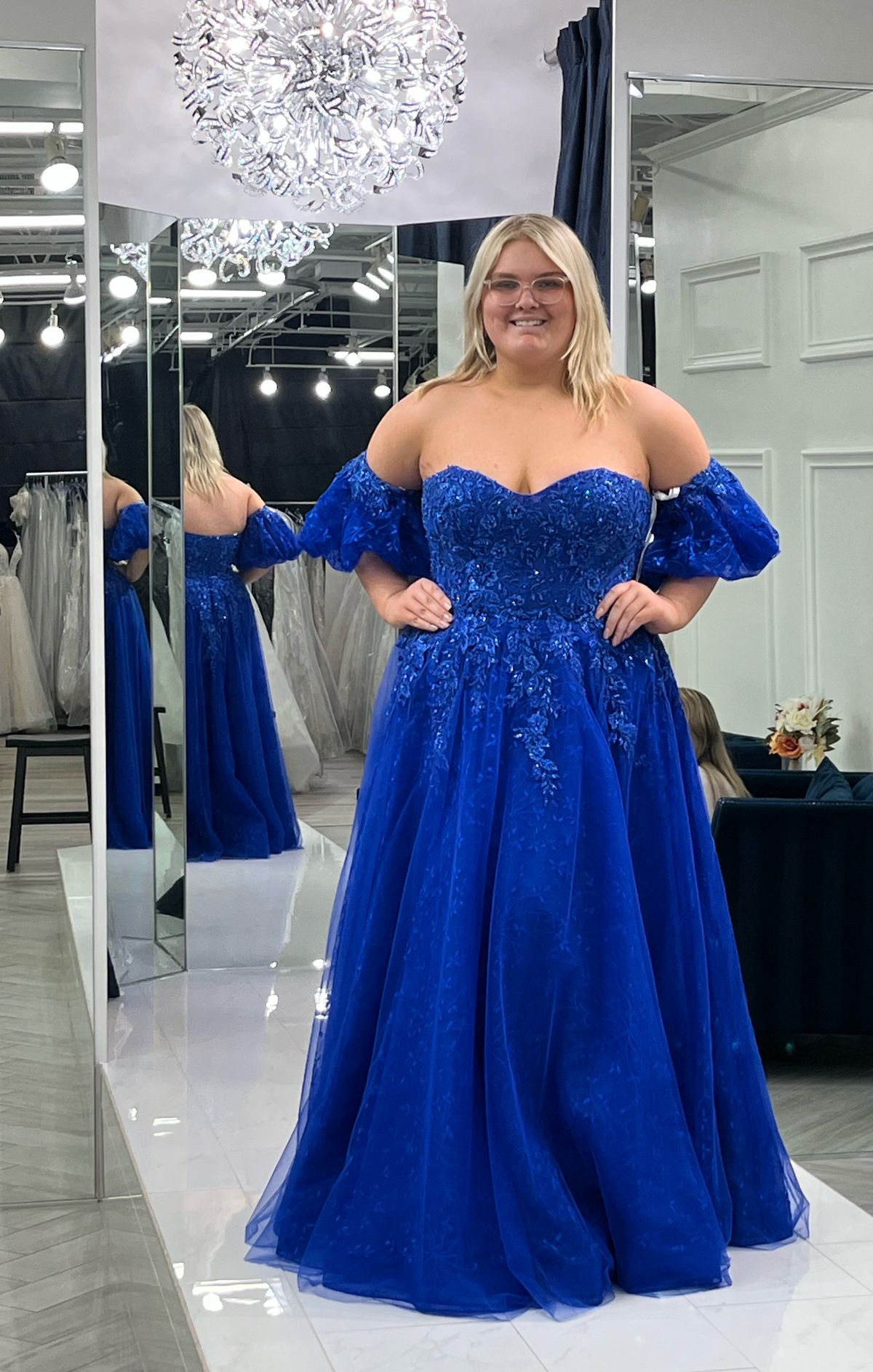 Ellie Wilde Plus Size 20 Pageant Strapless Blue Ball Gown on Queenly