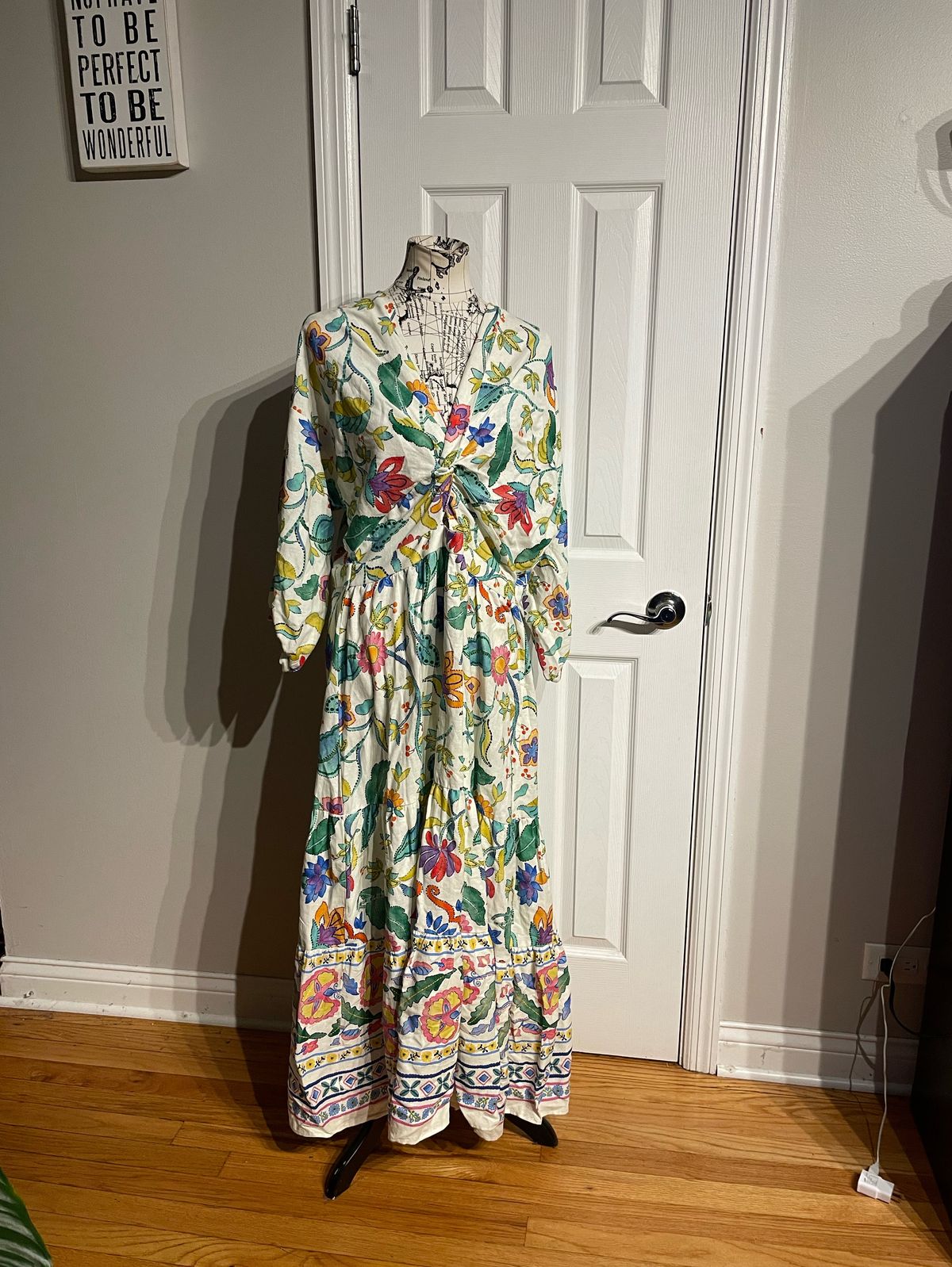 Zara Size XL Long Sleeve Floral Multicolor A-line Dress on Queenly