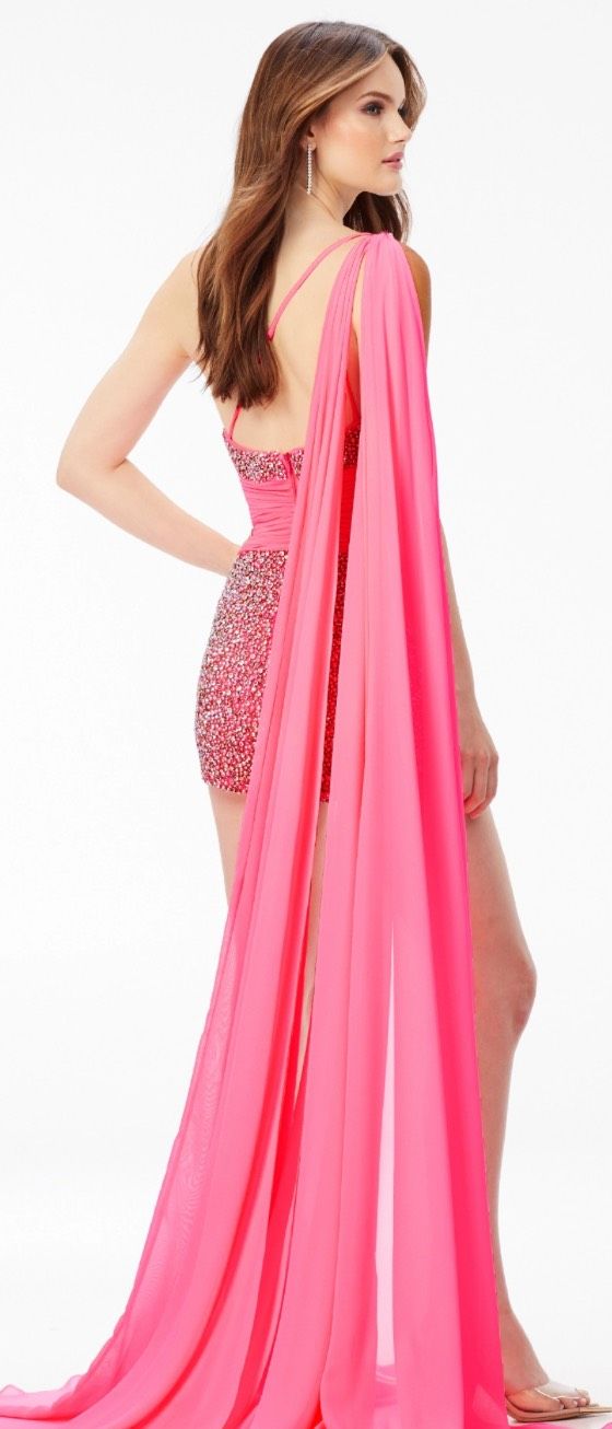 Style 11228 Ashley Lauren Size 6 Pageant One Shoulder Pink Cocktail Dress on Queenly