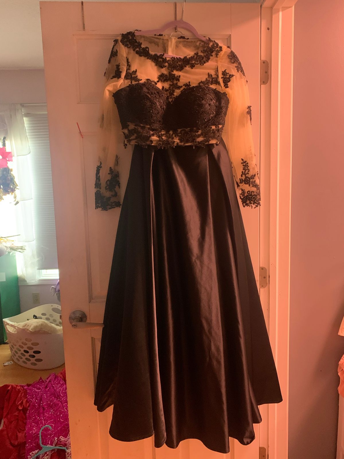 Size S Prom Long Sleeve Black Ball Gown on Queenly