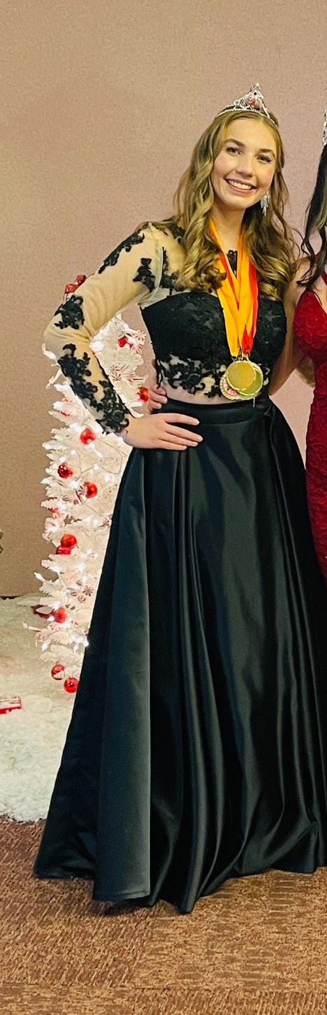 Size S Prom Long Sleeve Black Ball Gown on Queenly