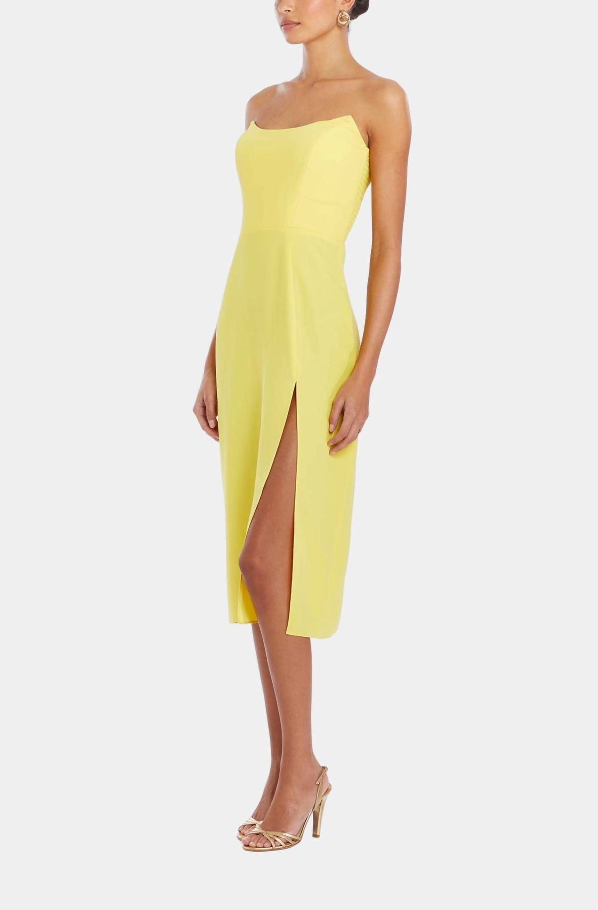 Style 1-3638476503-74 Amanda Uprichard Size S Strapless Satin Yellow Cocktail Dress on Queenly