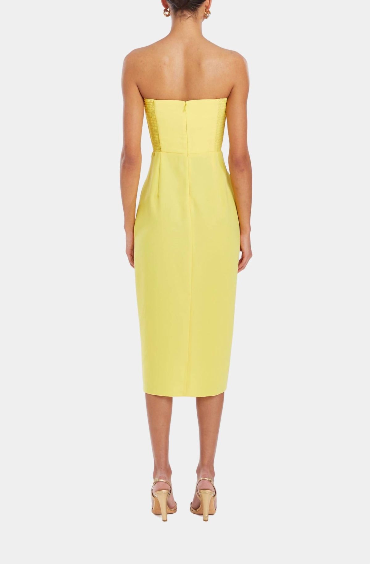 Style 1-3638476503-74 Amanda Uprichard Size S Strapless Satin Yellow Cocktail Dress on Queenly