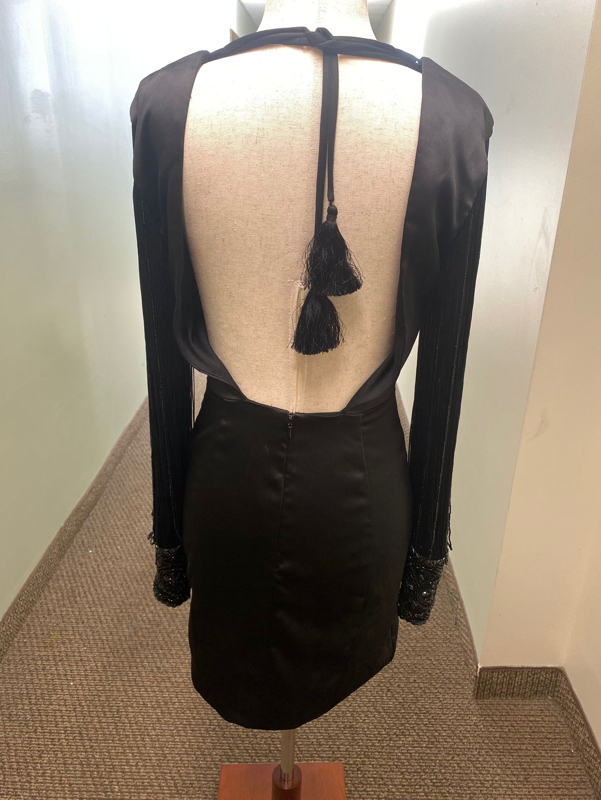 Style LBD L1256 Rachel Allan Size 4 Plunge Sheer Black Cocktail Dress on Queenly