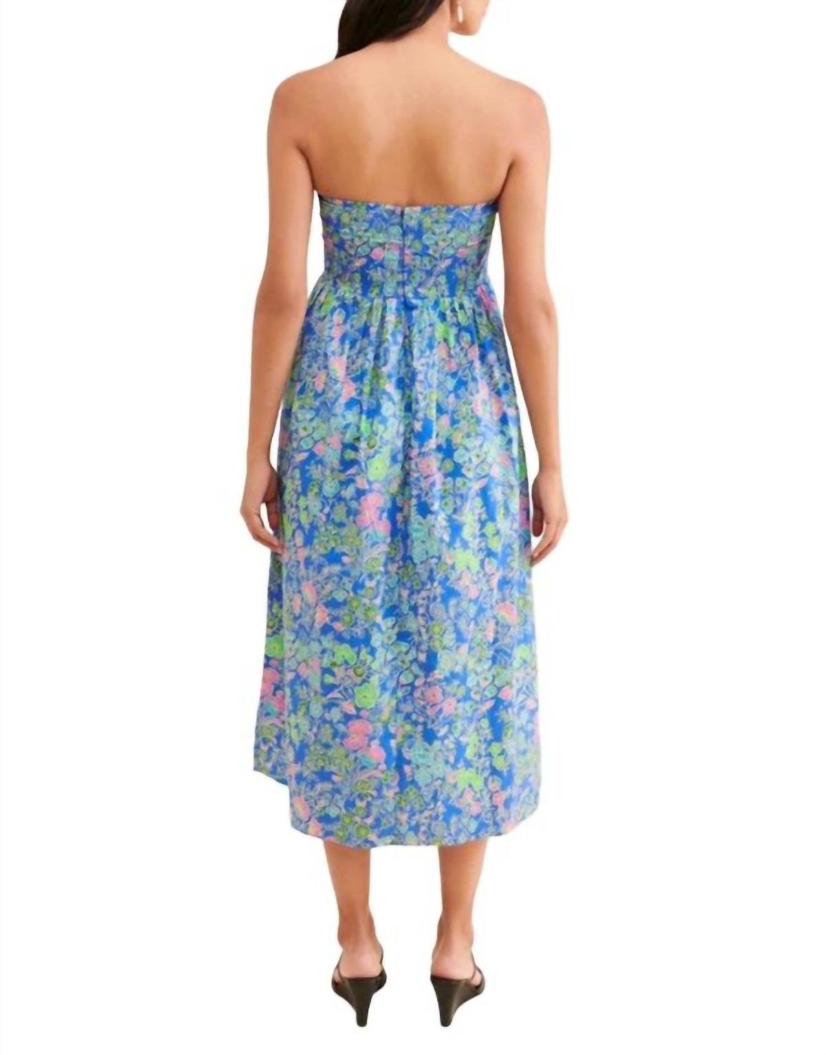 Style 1-1257934855-70 GILNER FARRAR Size XS Strapless Floral Blue Cocktail Dress on Queenly