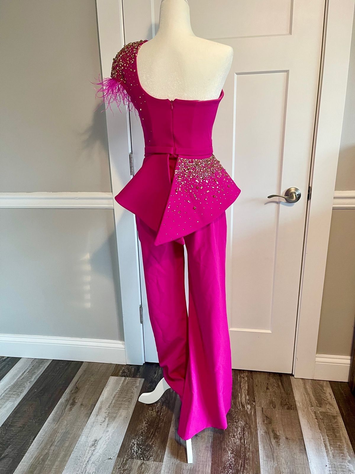 Size M Pageant Strapless Hot Pink Formal Jumpsuit on Queenly