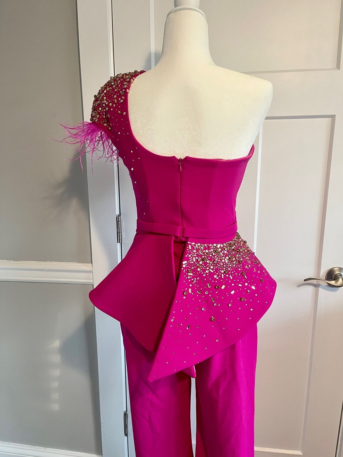 Size M Pageant Strapless Hot Pink Formal Jumpsuit on Queenly