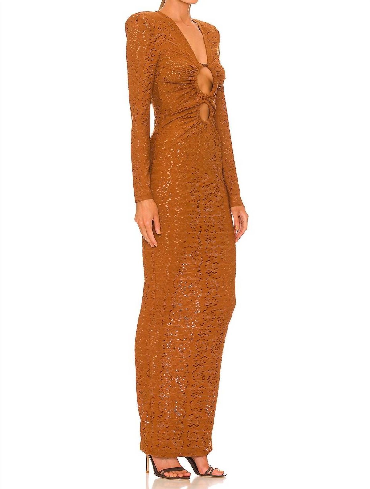 Style 1-3113518118-149 Bronx and Banco Size L Plunge Brown Floor Length Maxi on Queenly