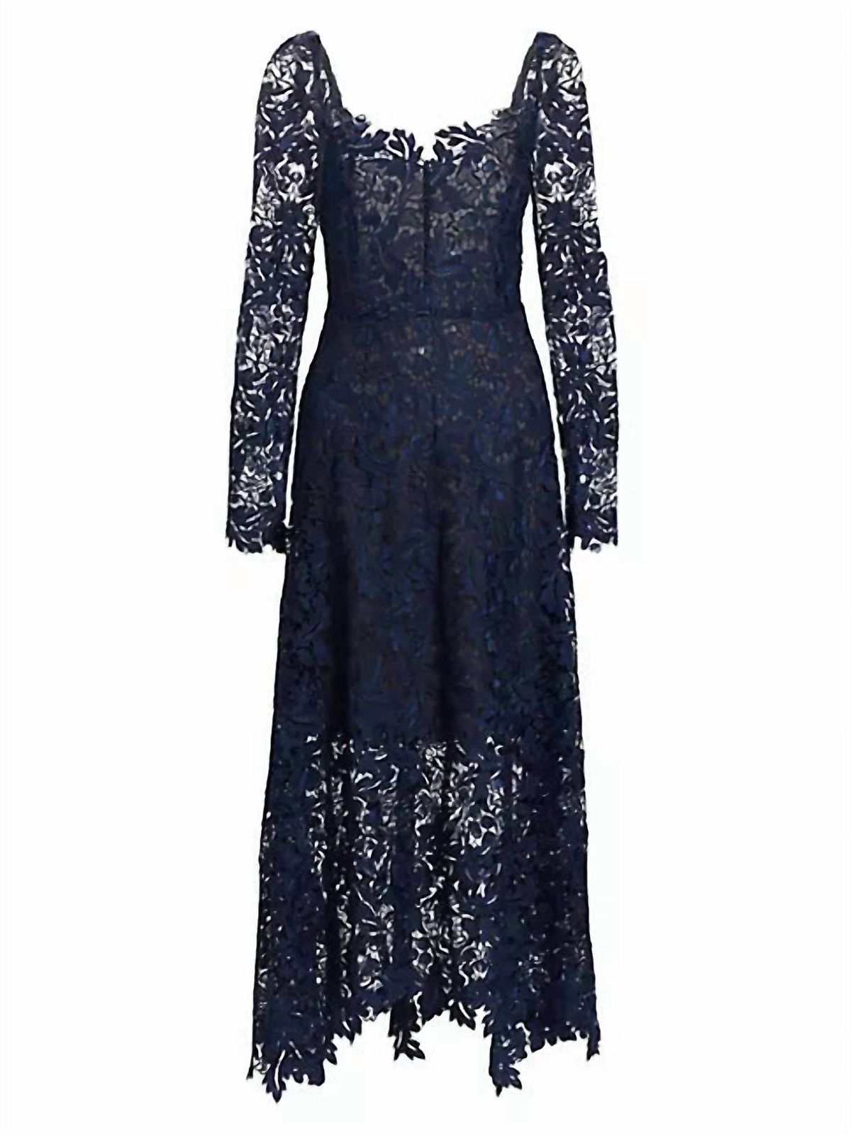 Style 1-3820214463-3710 Oscar de la Renta Size 8 Pageant Lace Navy Blue Floor Length Maxi on Queenly