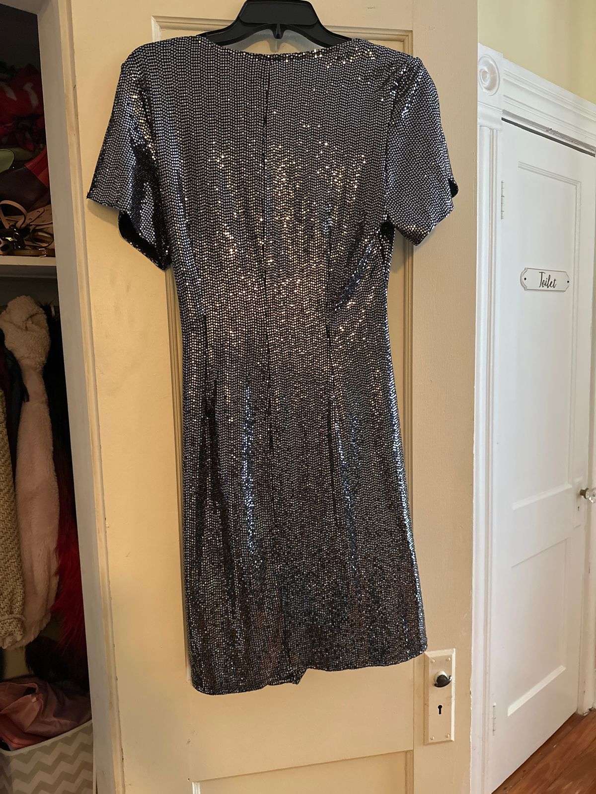 JM Studio Size 10 Prom Cap Sleeve Silver Cocktail Dress on Queenly