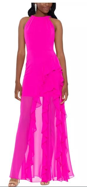 Betsy and Adam Size 14 Halter Pink Side Slit Dress on Queenly