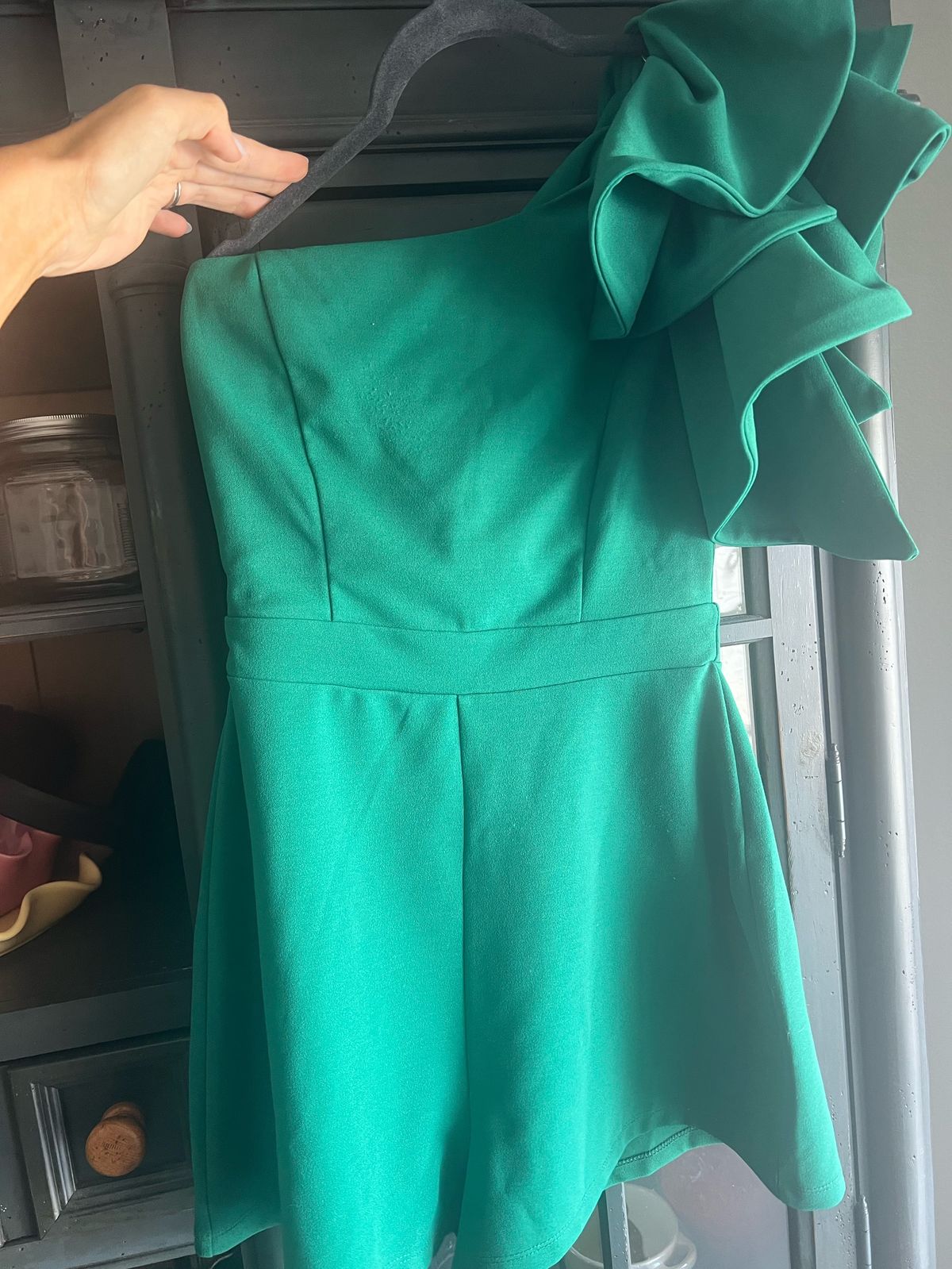 Fashion Nova Size S Pageant One Shoulder Green Formal Jumpsuit on Queenly