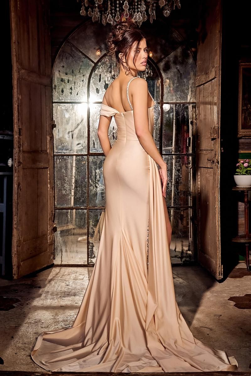 Style PS23648E Portia and Scarlett Plus Size 18 Prom Nude Side Slit Dress on Queenly