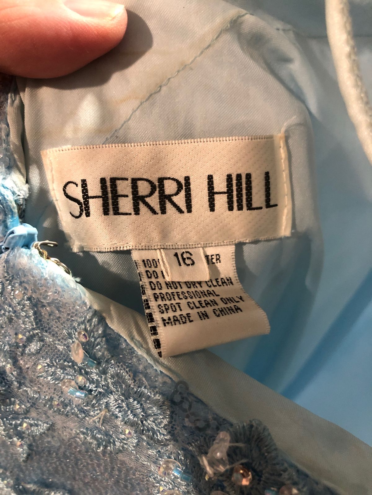 Style 55061 Sherri Hill Plus Size 16 Prom Plunge Blue Ball Gown on Queenly