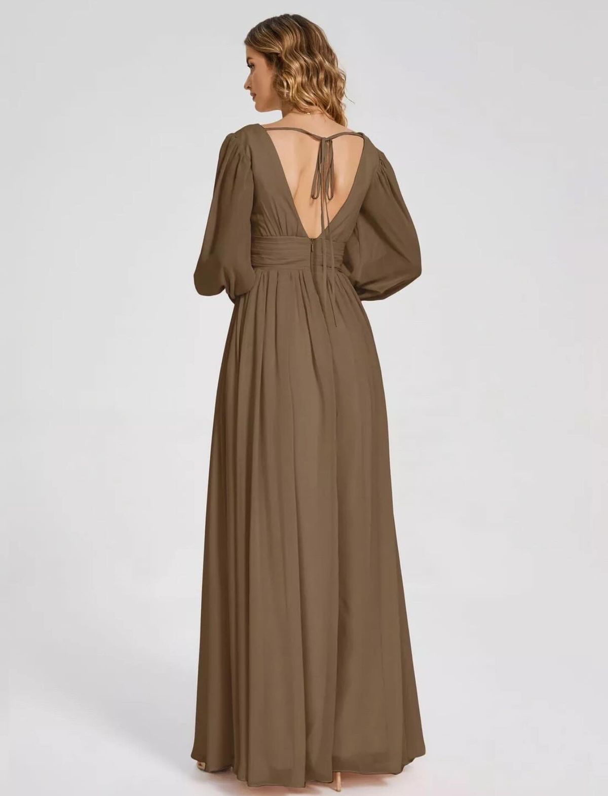 Vnaix Size M Bridesmaid Long Sleeve Sheer Brown Floor Length Maxi on Queenly